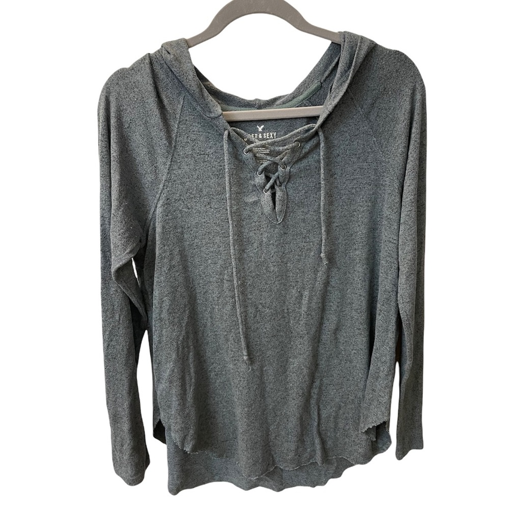 American eagle soft and sexy plush lace up long sleeve shirt